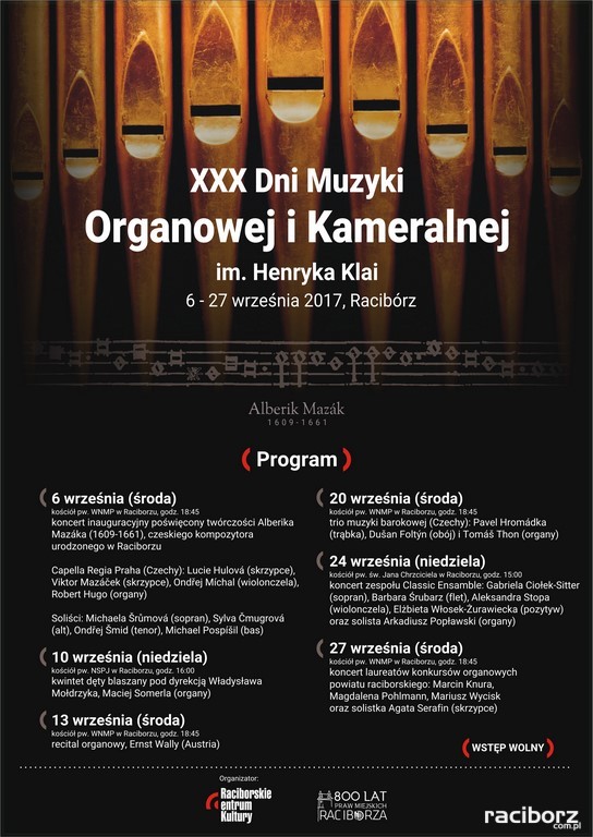 Racibórz: XXX Dni Muzyki Organowej i Kameralnej. Program