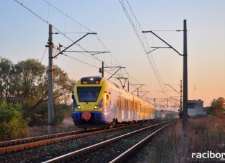 Pociąg Kolei Śląskich w Raciborzu-Markowicach